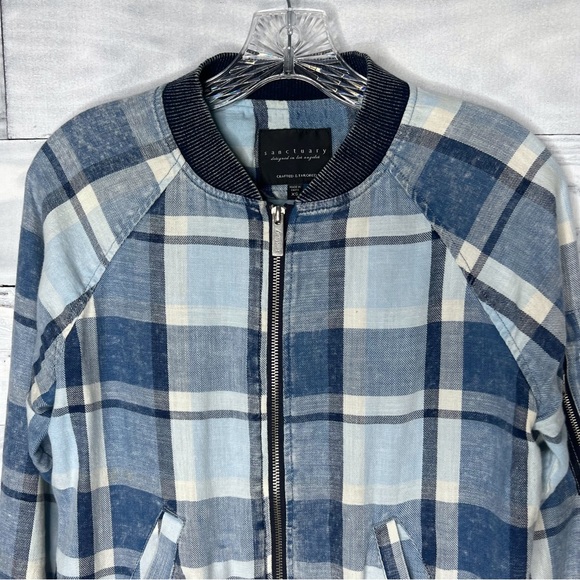 🍉 Sanctuary Plaid Chambray Bomber Jacket - Picture 2 of 5